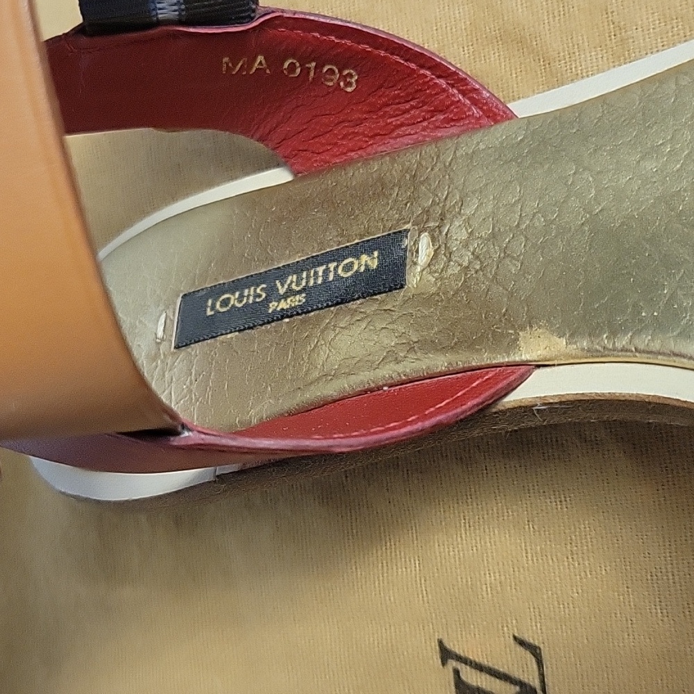 Louis Vuitton Red and Tan Leather Sandals - Picture 4 of 15
